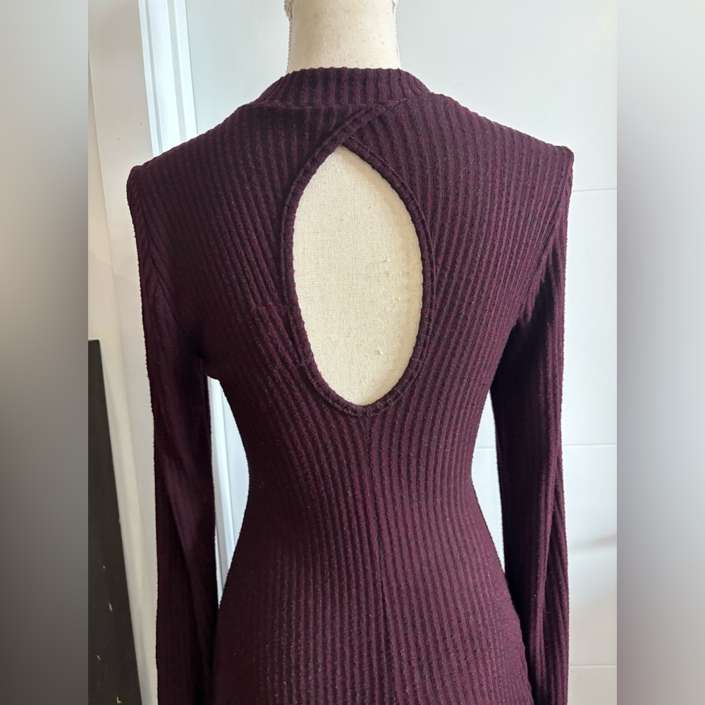 Lost & Wander Sz M Elegant Burgundy Ribbed Dress - Picture 6 of 8